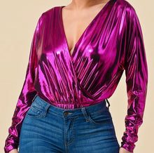 Load image into Gallery viewer, Fuchsia Metallic Longsleeve Bodysuit (New Arrivals)
